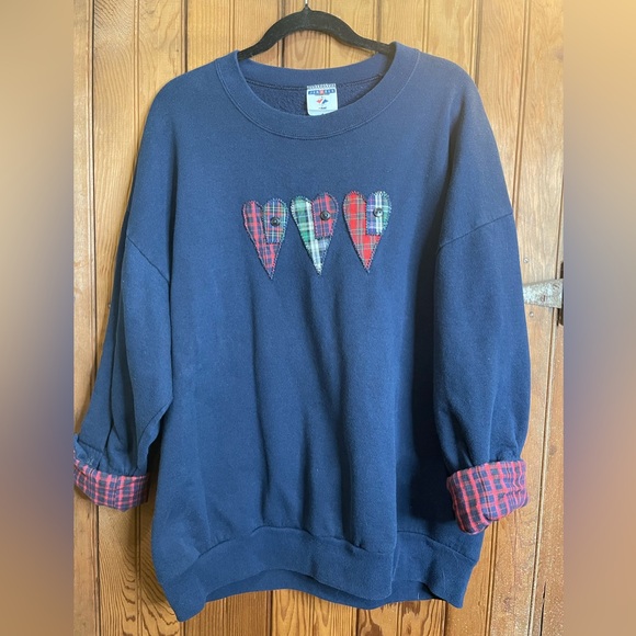 Handmade Pieced Hearts Red, Blue County 2XL - Picture 1 of 10